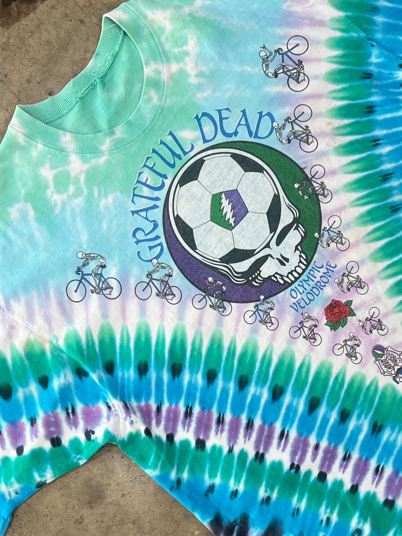 1990 Grateful Dead Olympic Velodrome Tie Dye Bicycle Soccer Single Stitch Tee