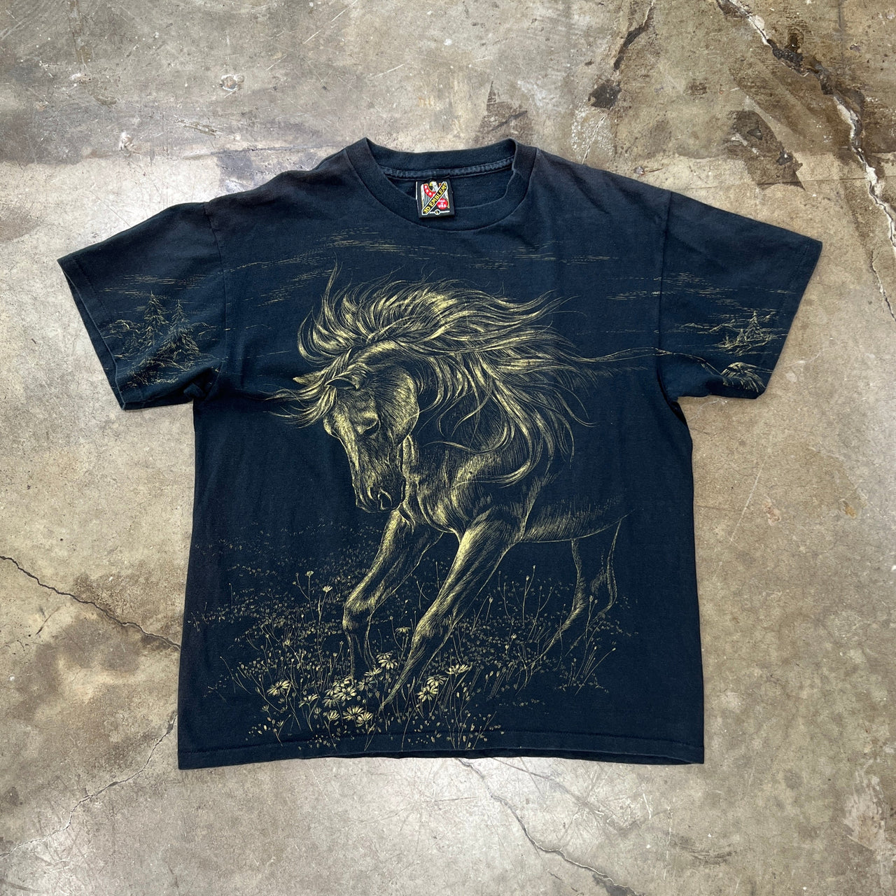 AOP 3D Emblem Golden Horse Nature Single Stitch Tee