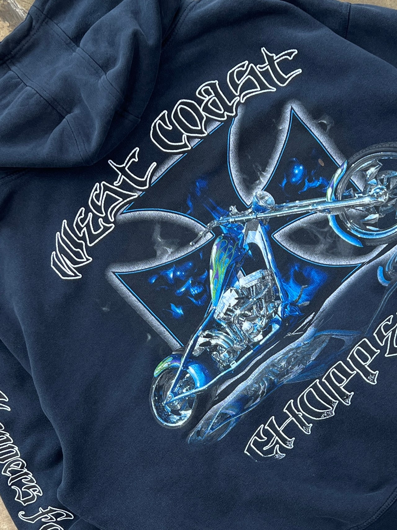 West Coast Choppers Jesse Who Blue Flame Cross Motorcycle Logo Hoodie