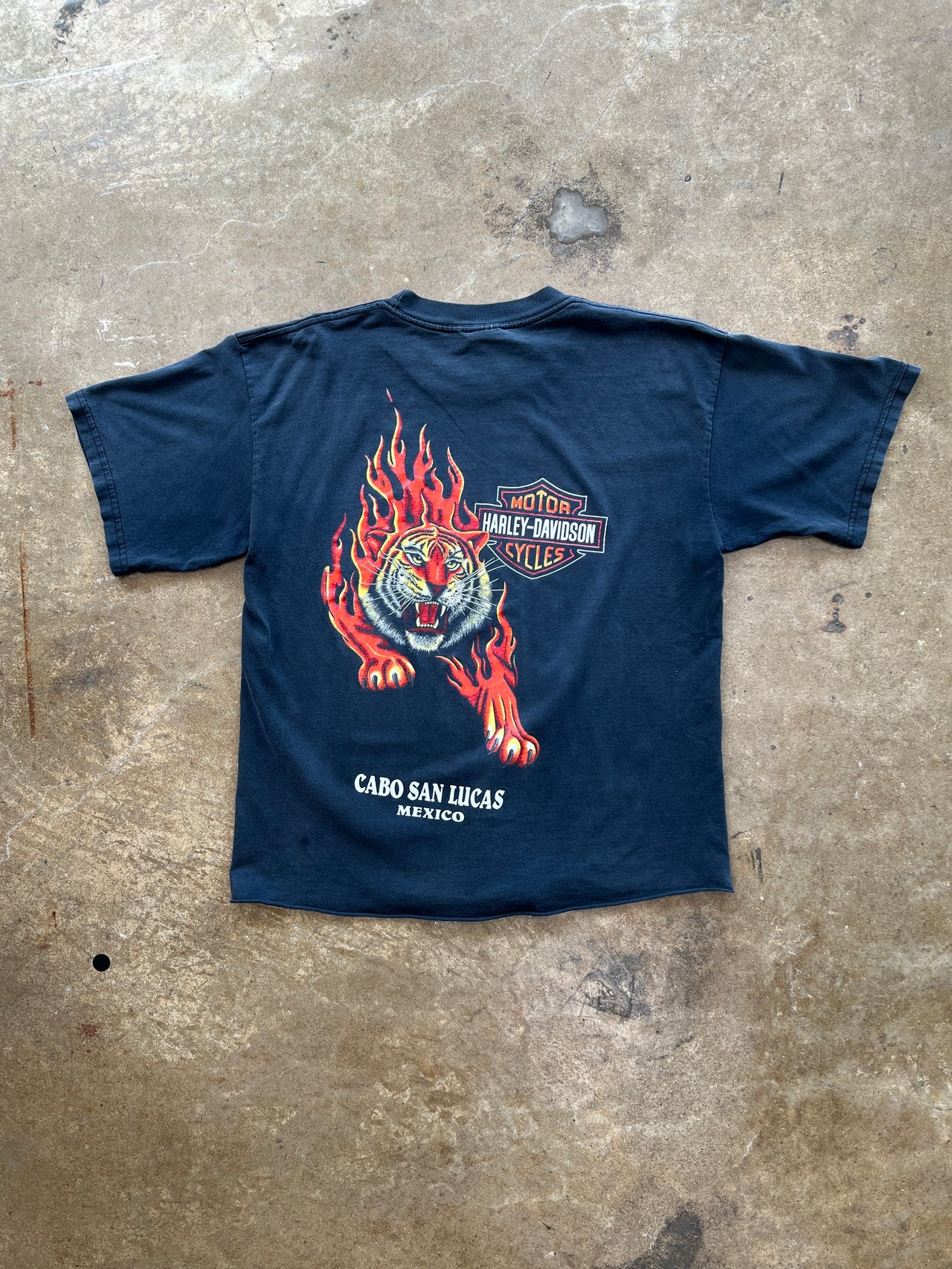 Harley Davidson Cabo Tiger Flame Cropped Mexican BOOT Tee