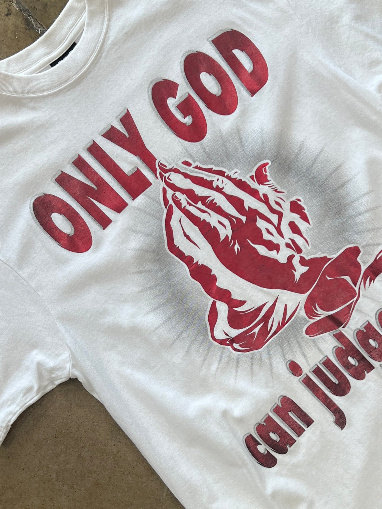 Only God Can Judge Me Religious Prayer Hands Jesus Metallic Tee