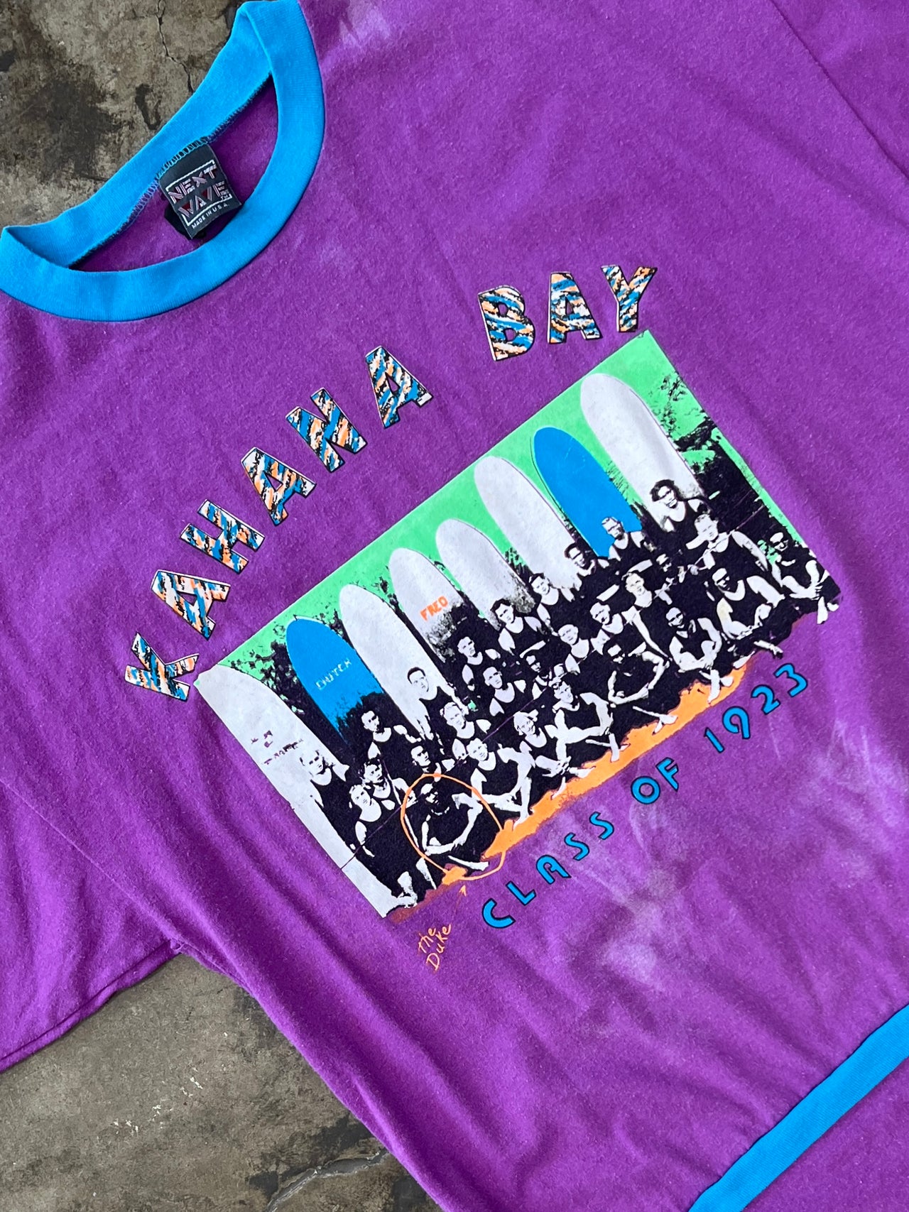 80s Surf Kahana Bay Ringer Repaired Tee Large