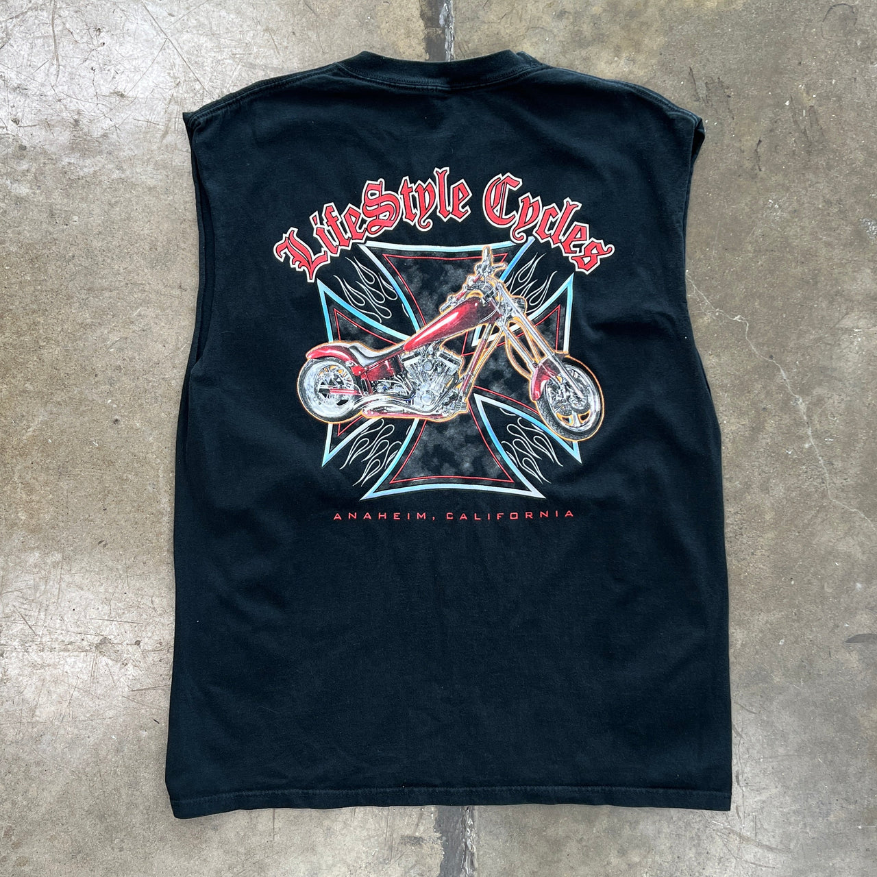 Lifestyle Cycles Motorcycle Choppers Cross Flame Cut Sleeve Tee