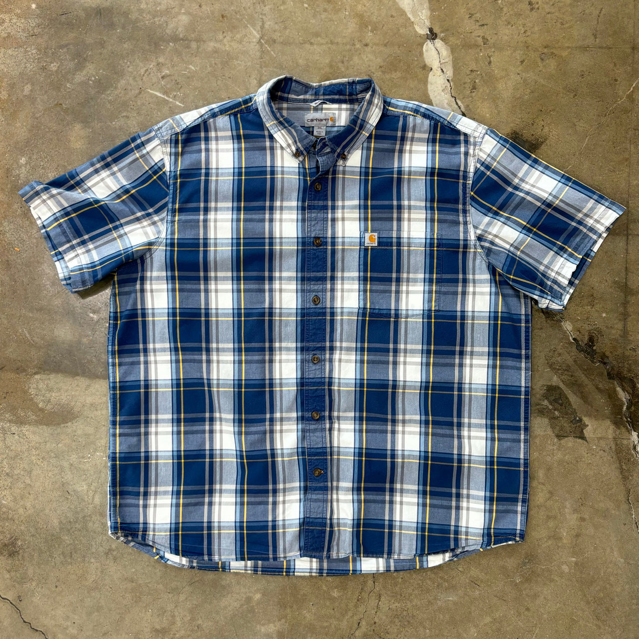 Carhartt Blue Yellow Relaxed Fit Pocket Button-Up