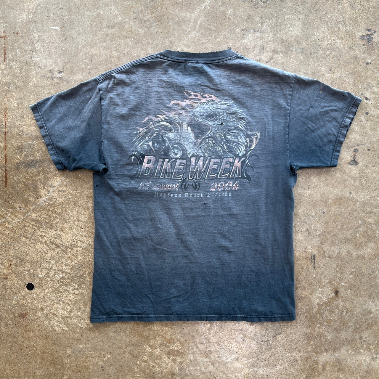 Y2K 2006 Bike Week Flame Eagle Motorcycle Pocket Tee