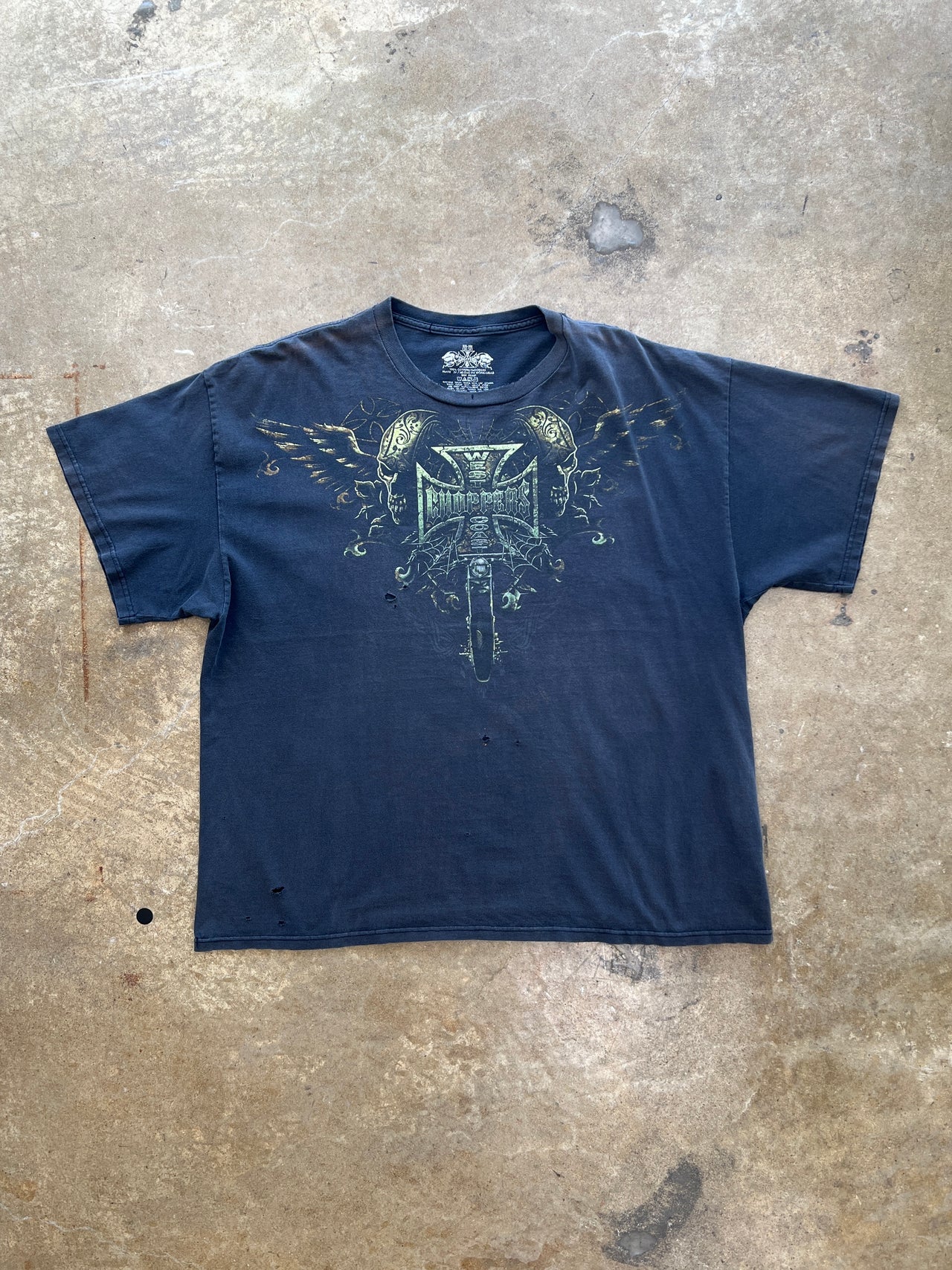 2000s West Coast Choppers Motorcycle Skull Logo Distress Tee