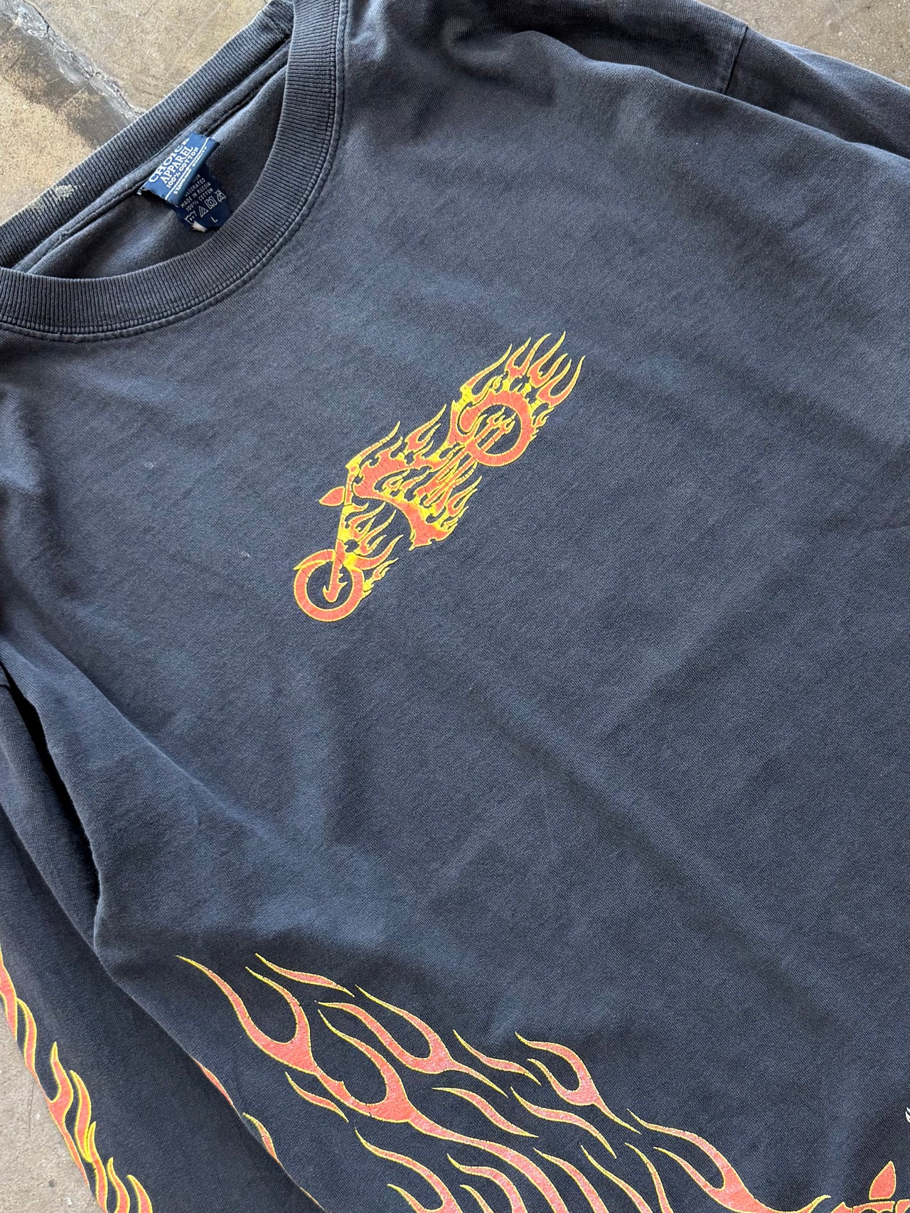 Motorcycle Choppers Flame Wrap Print LS Tee