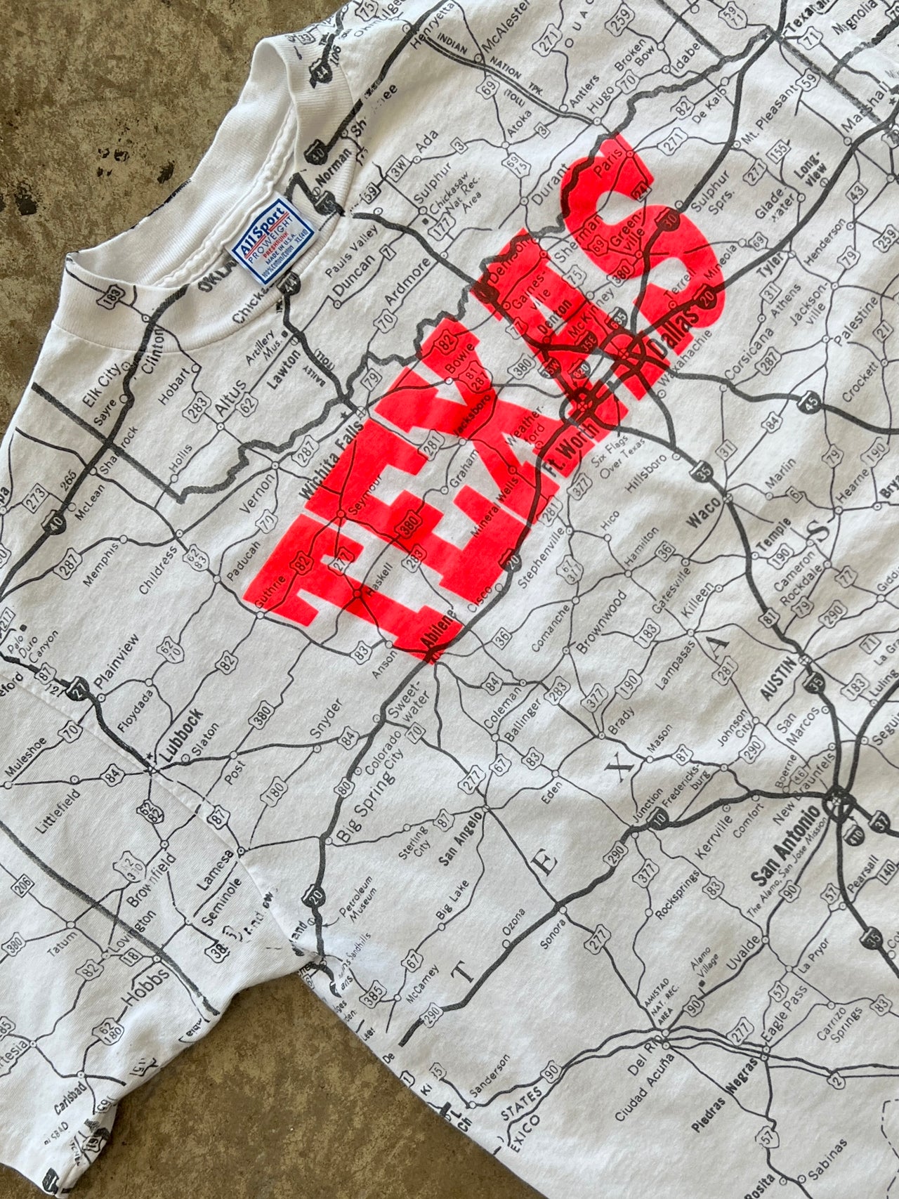 AOP Texas Road Map Single Stitch Tee