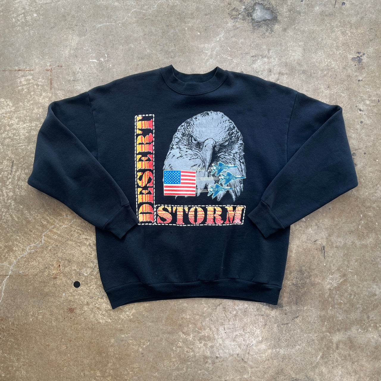 90s Desert Storm Gulf War Eagle American Flag Militray Crewneck