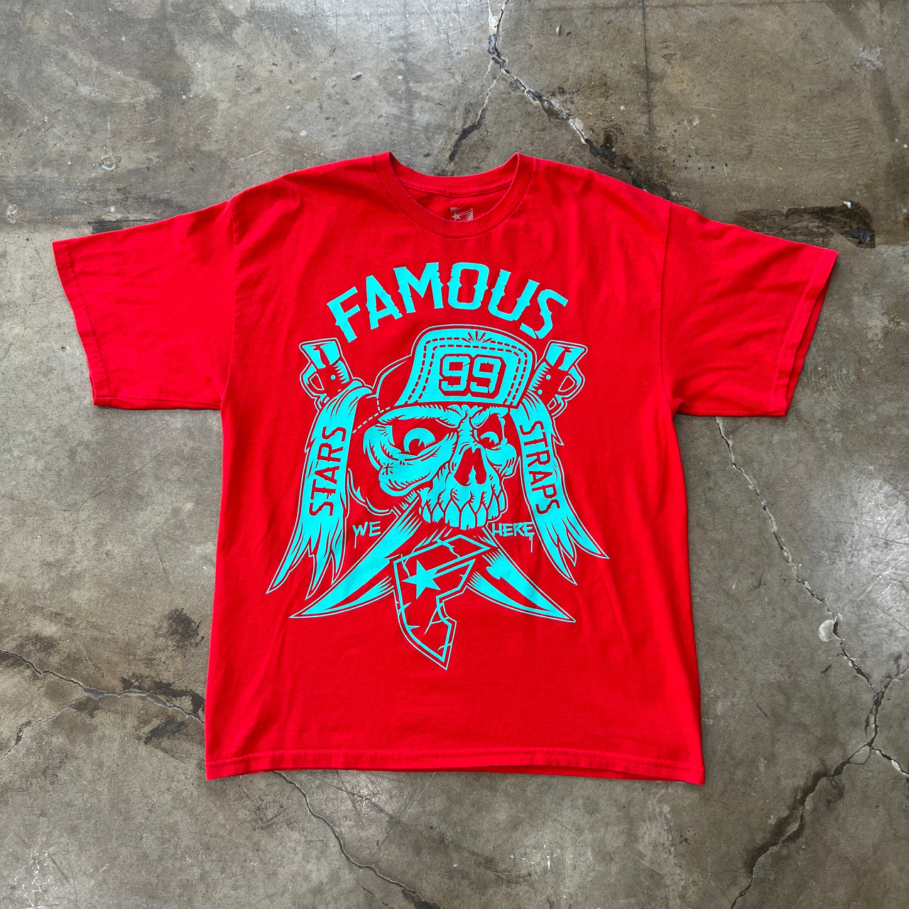 y2k Famous Stars and Straps Skull Skeleton Logo Tee