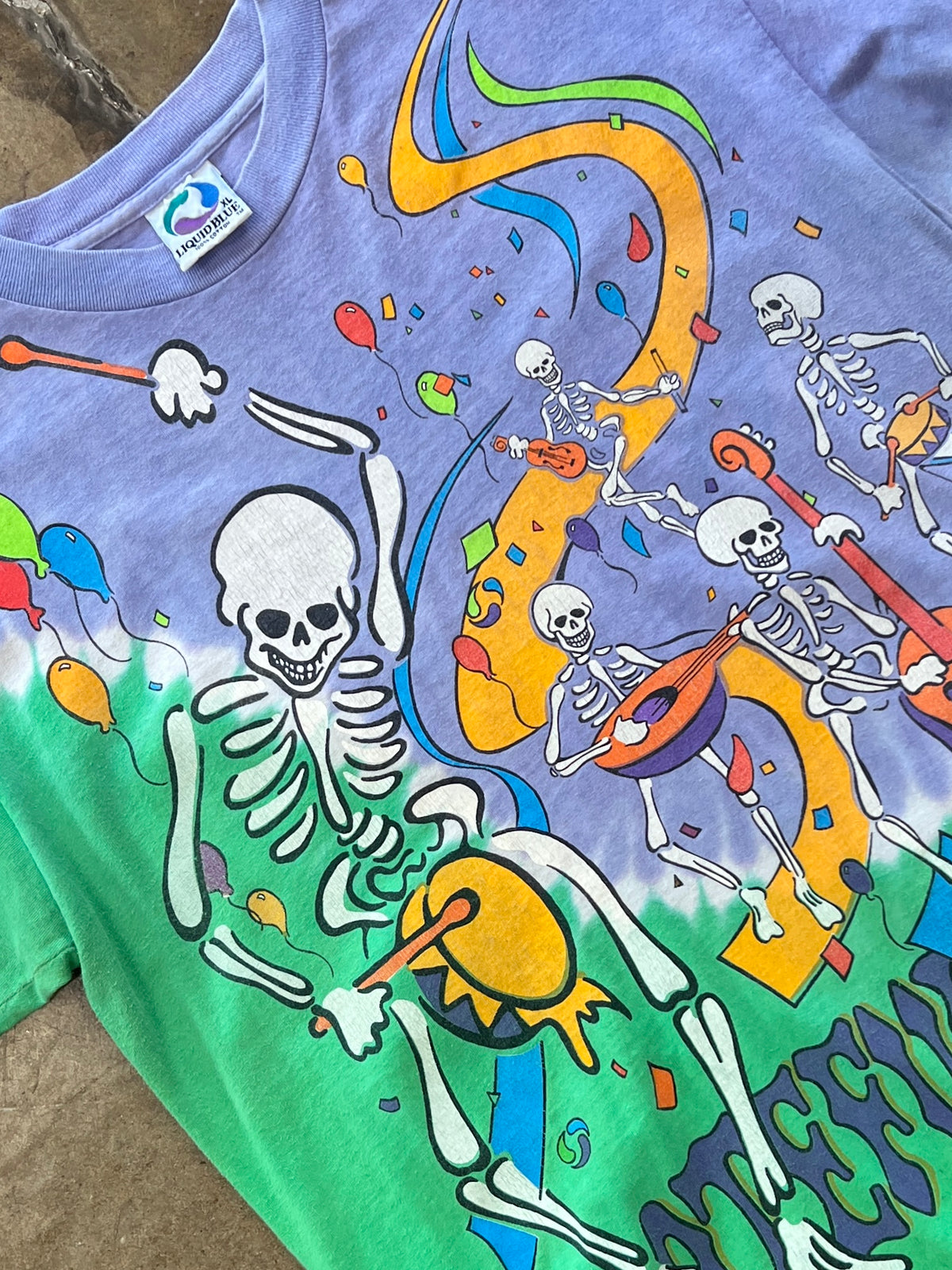 1992 Grateful Dead Liquid Blue Brockum Skeleton Tie-Dye Band Tee