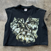 Vintage Three Wolves Wolfpack Crop Tee Large