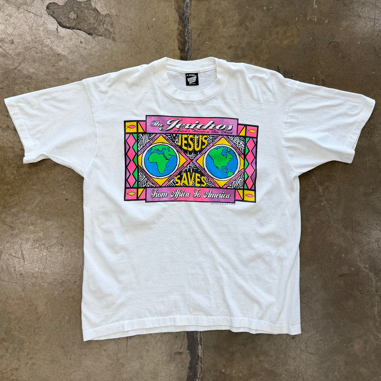 1992 Africa Warriors for Christ Jesus Saves Ye Must Be Born Tee