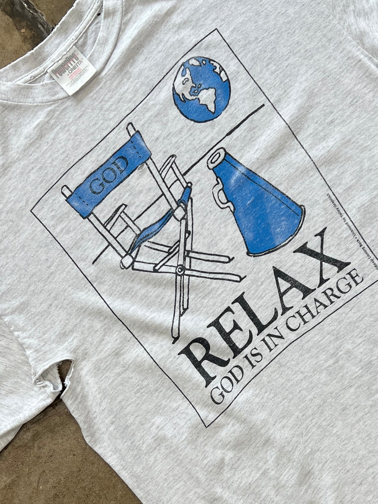 90s Director Chair God is in Charge Relax Jesus Distressed Tee
