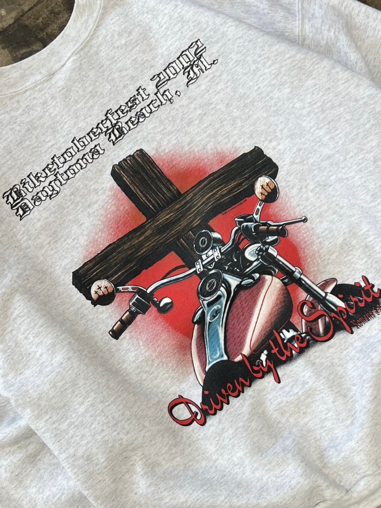 2002 Bikertoberfest Harley Davidson Style Motorcycle Jesus Crewneck