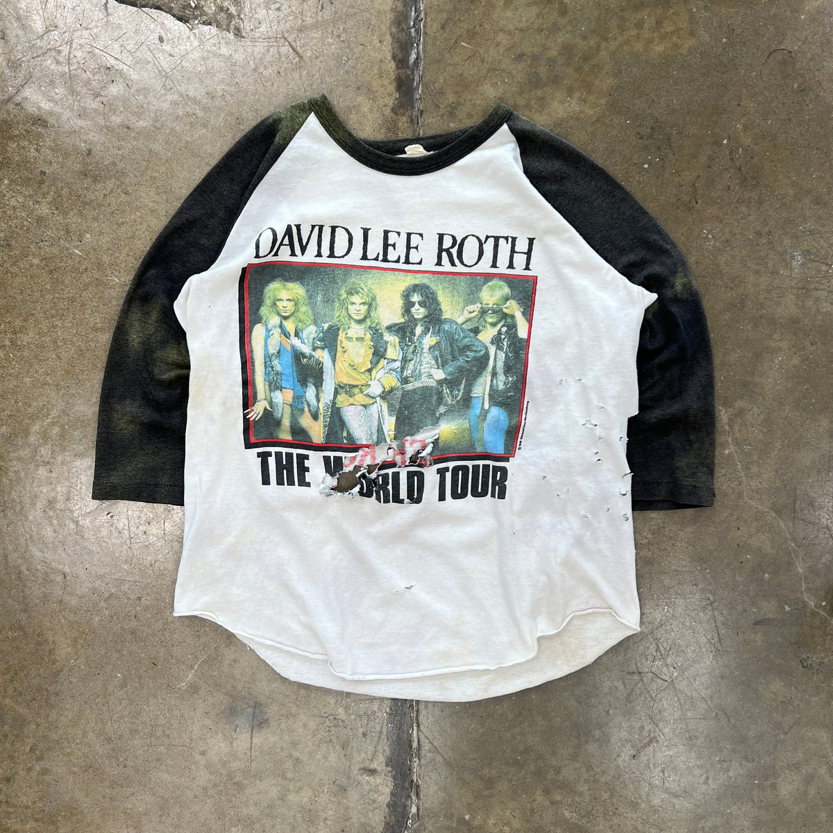 1986 David Lee Roth World Tour Band Raglan Thrashed