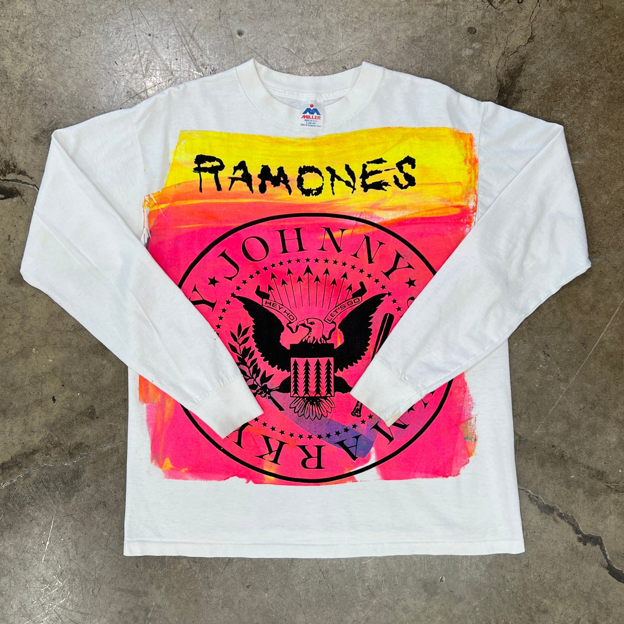 90s Ramones Presidential Seal Logo Tie Dye Long Sleeve Band Tee Single Stitch
