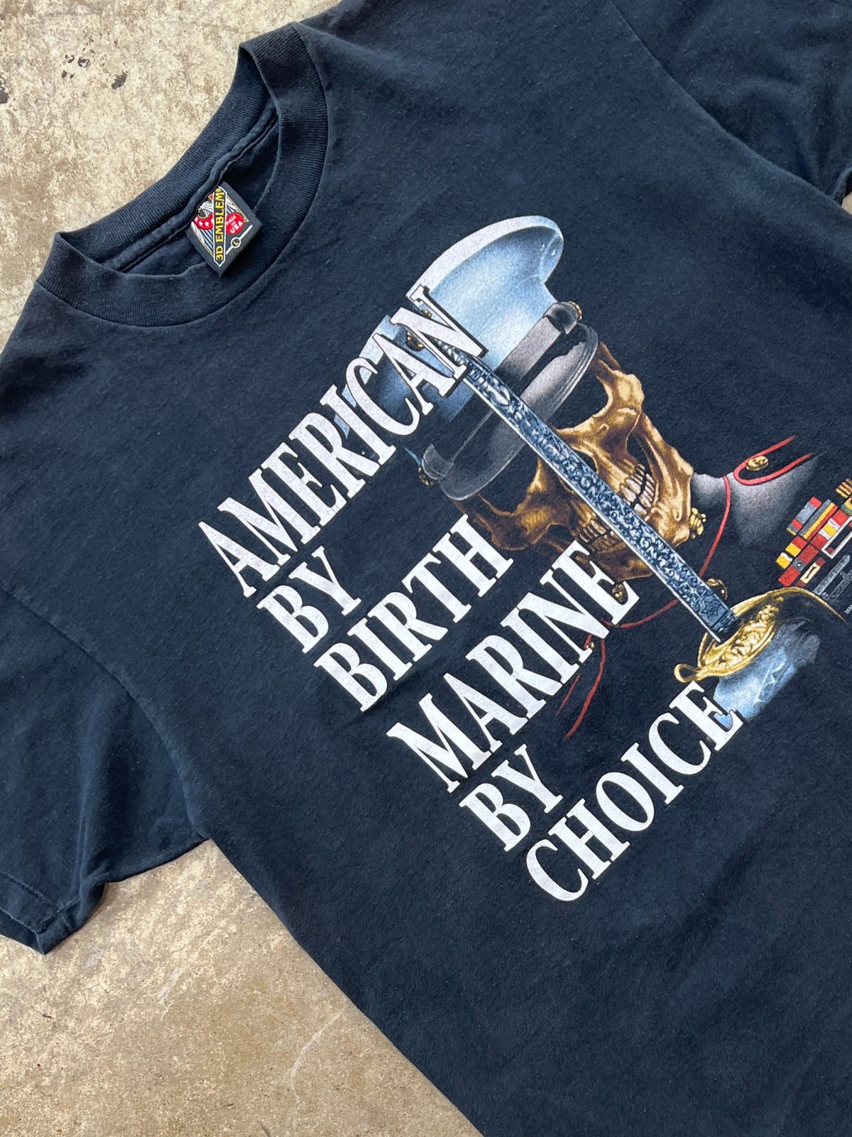 1992 American By Birth Marine By Choice Skull Military Single Stitch Tee