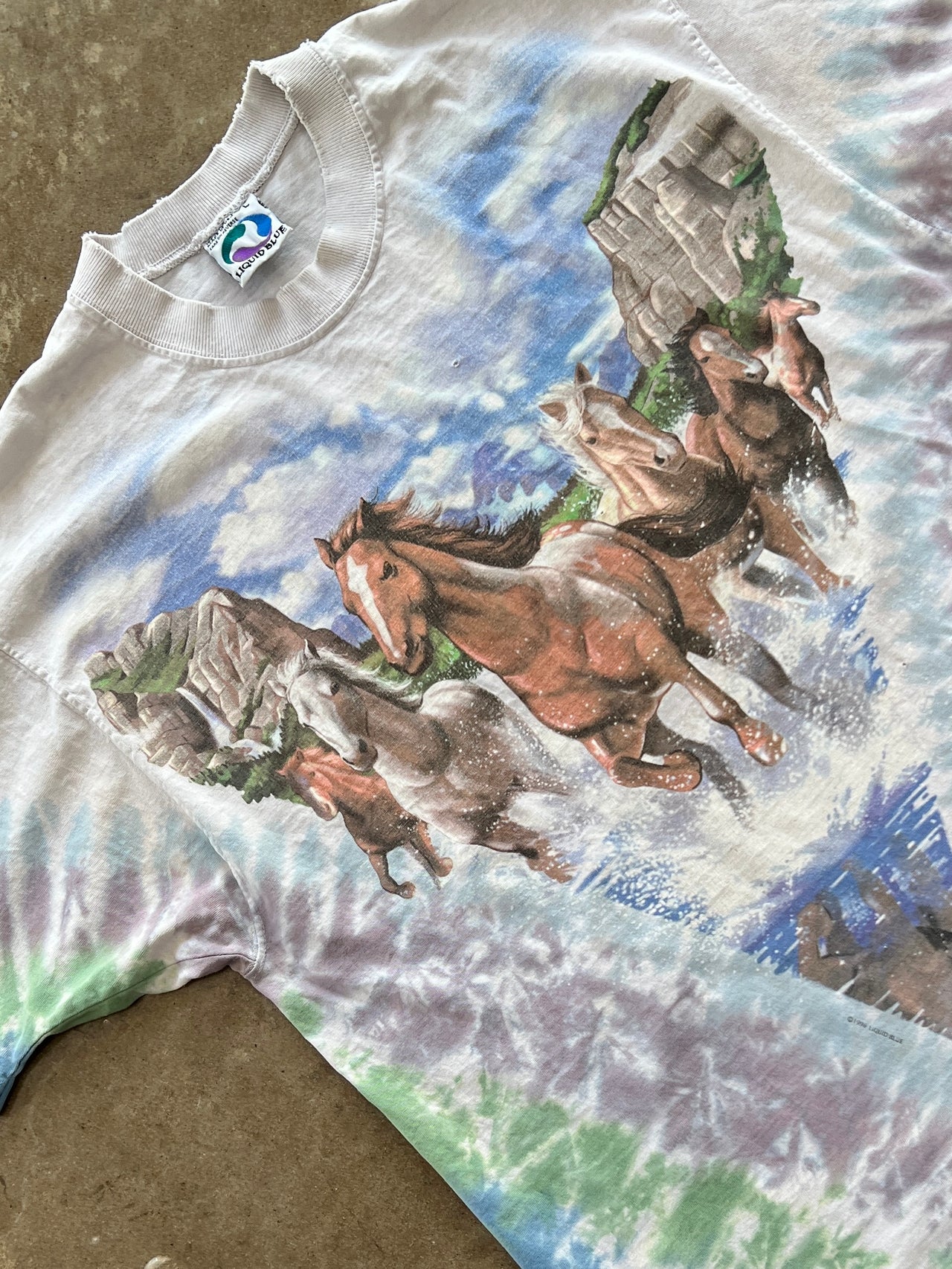 1996 Liquid Blue Nature Horses Tie Dye Single Stitch Tee