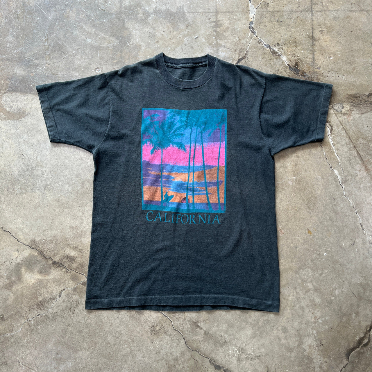 California Sunset Palm Tree Single Stitch Tee