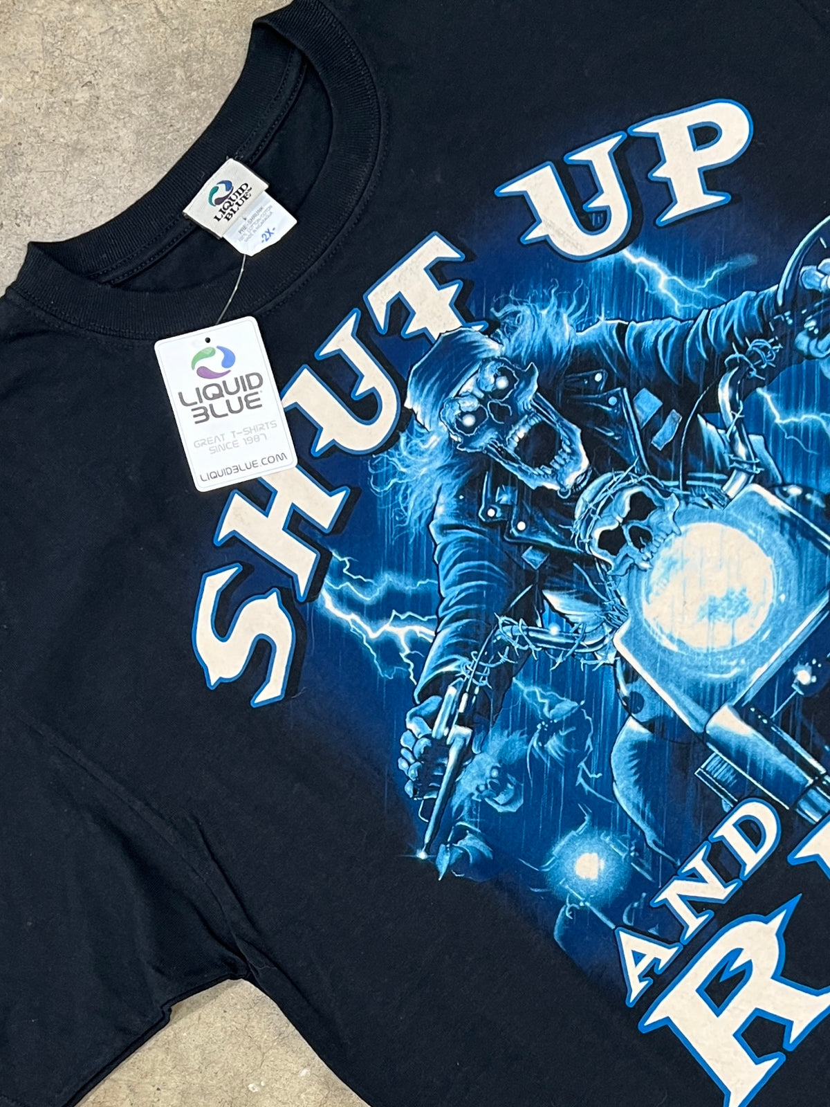 Liquid Blue Shut Up and Ride Skeleton Motorcycle Tee