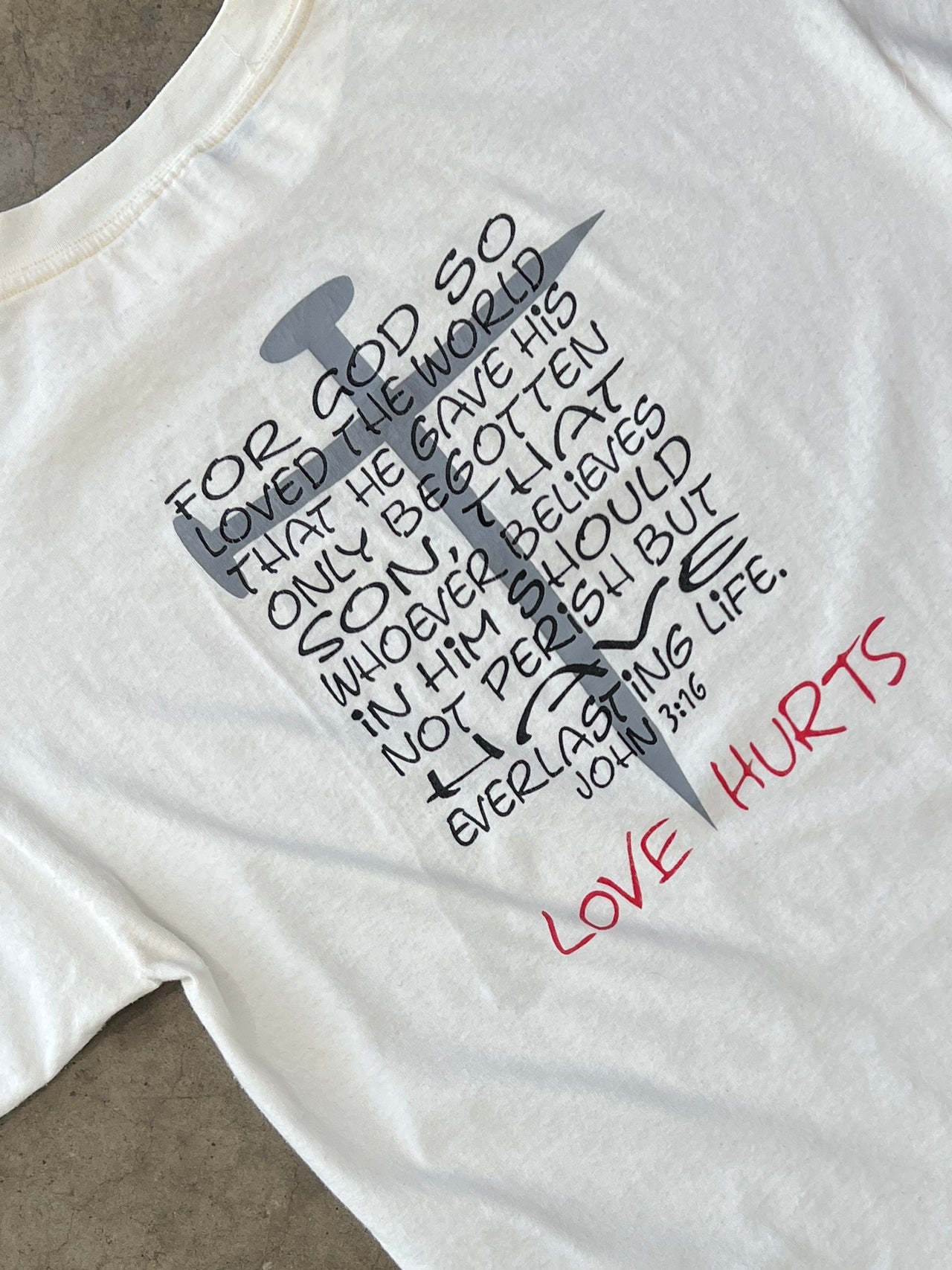 Love Hurts Cross Nails Religious Jesus Tee