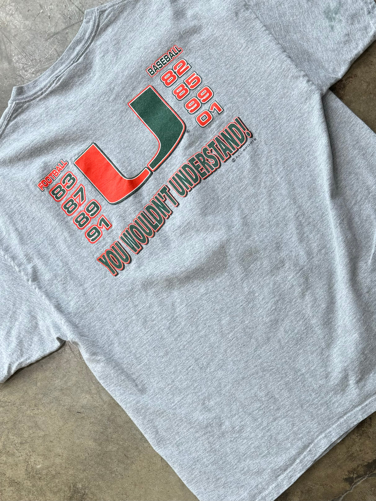 Vintage Miami Hurricanes Football Baseball Champion Tee XL