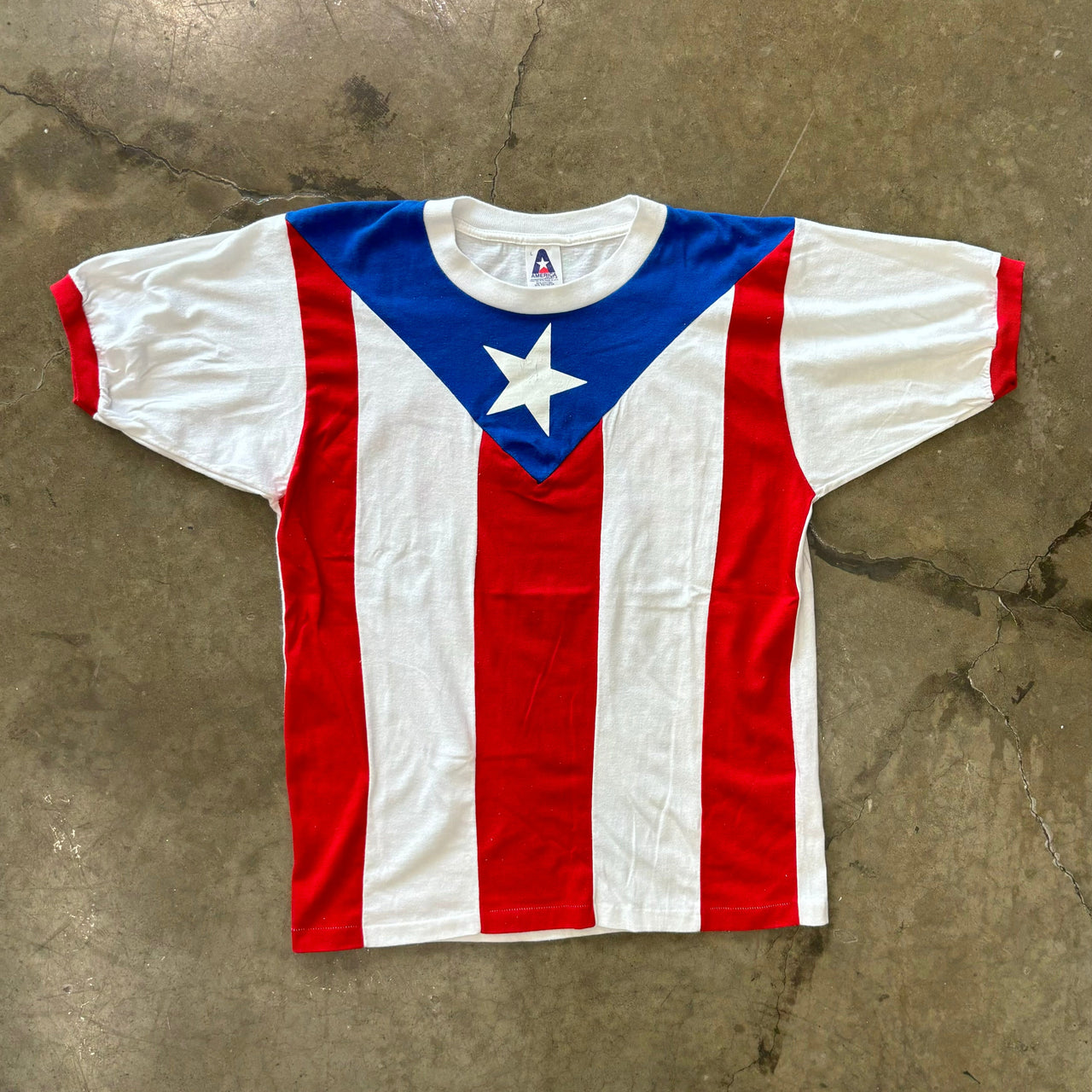 Puerto Rico Flag Ringer Single Stitch Tee