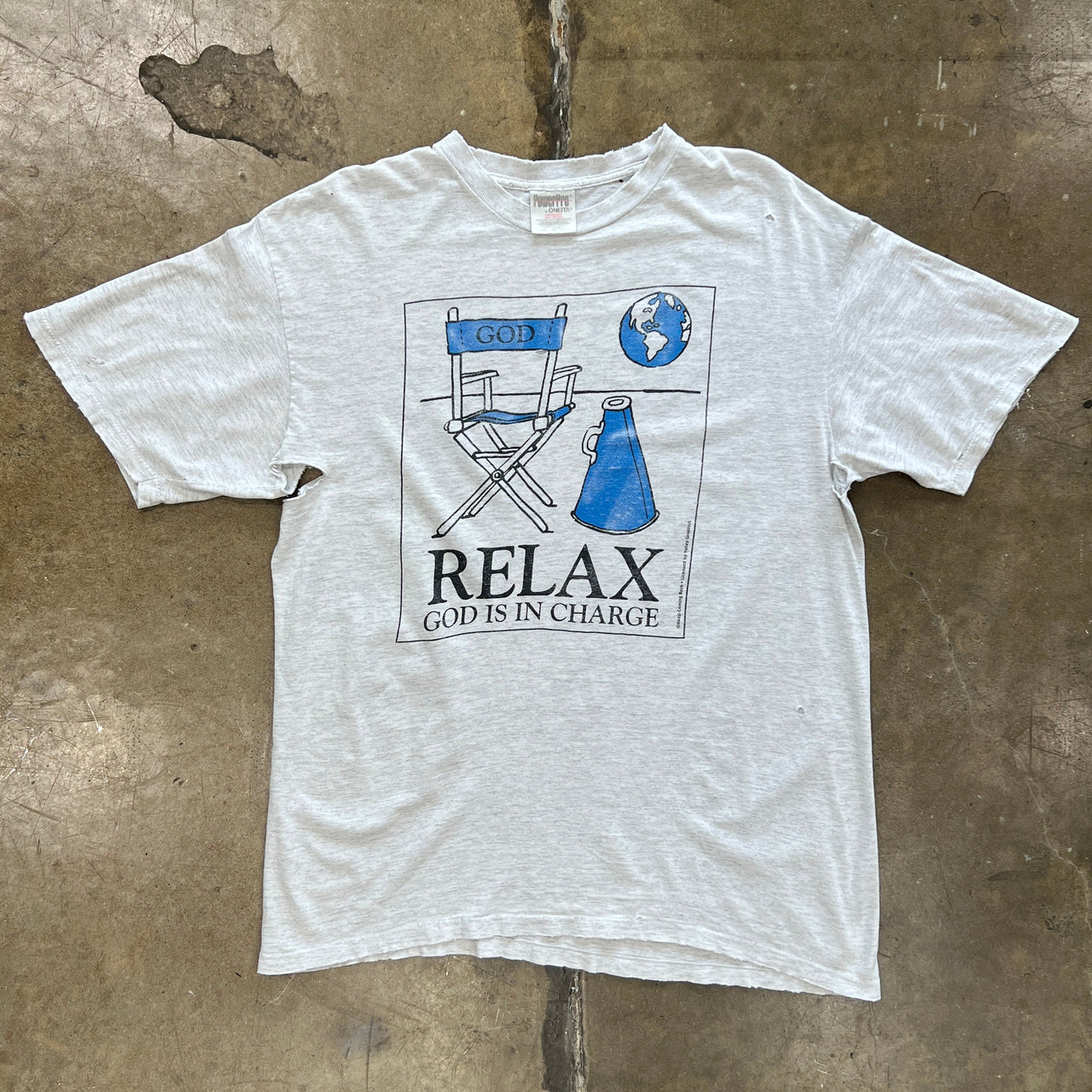 90s Director Chair God is in Charge Relax Jesus Distressed Tee