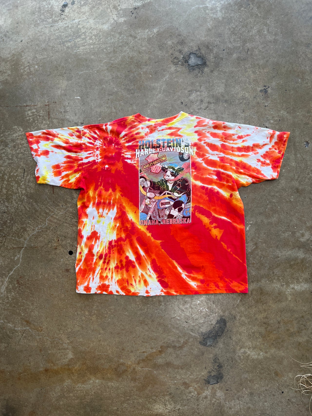 1992 Harley Davidson Cow Motorcycle Omaha Single Stitch Tie Dye Tee