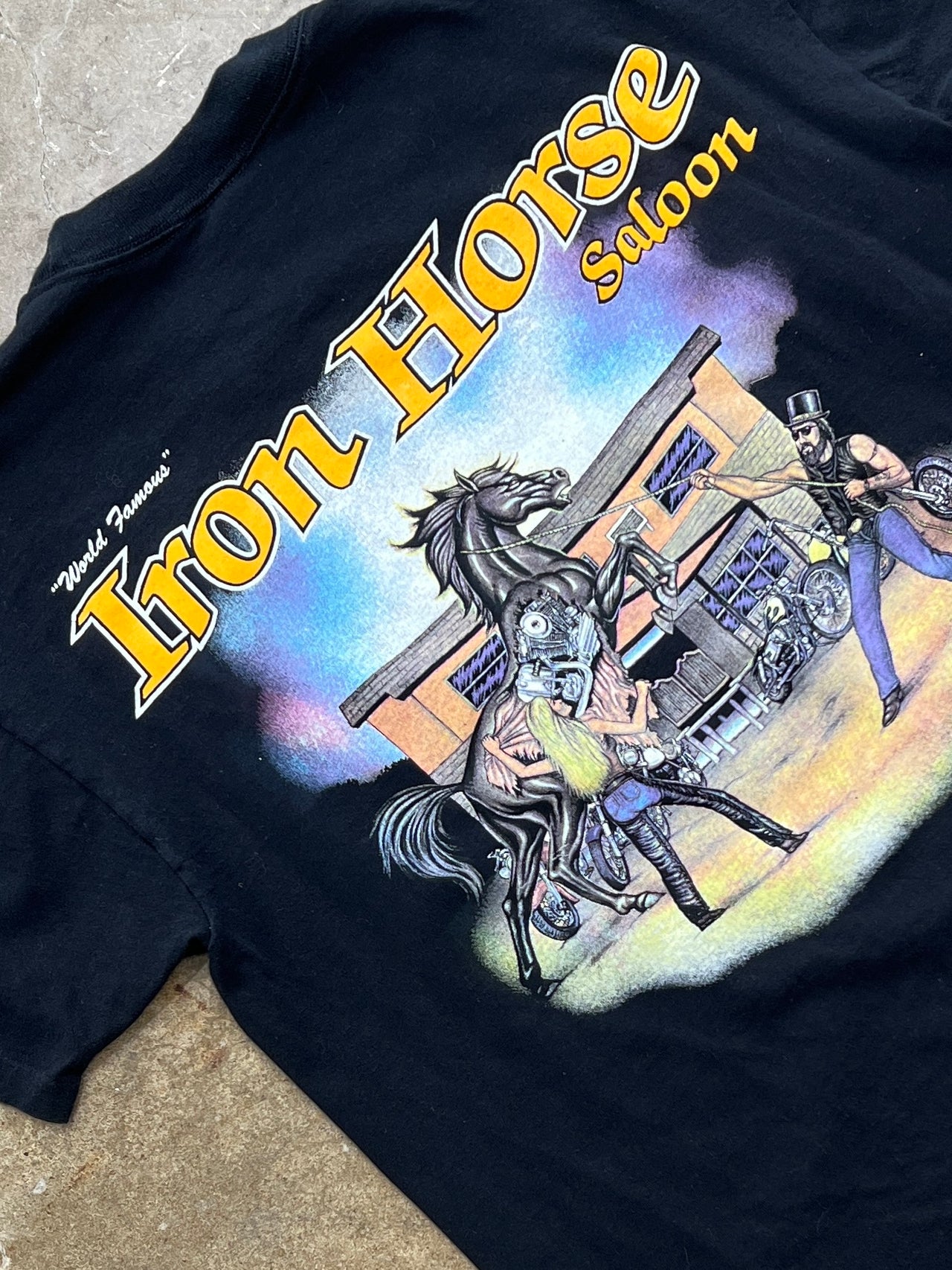 80s Iron Horse Saloon Motorcycle Horse Panhead Tee Large Anvil Single Stitch