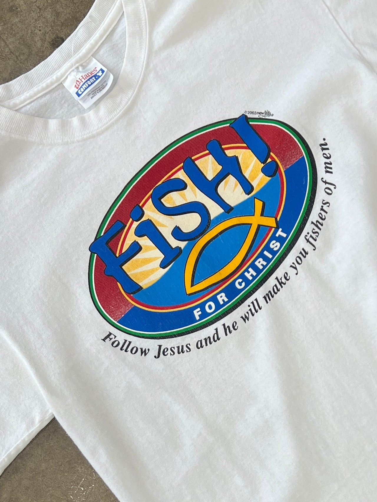 2003 Y2K Fish for Christ Follow Jesus Religious Tee