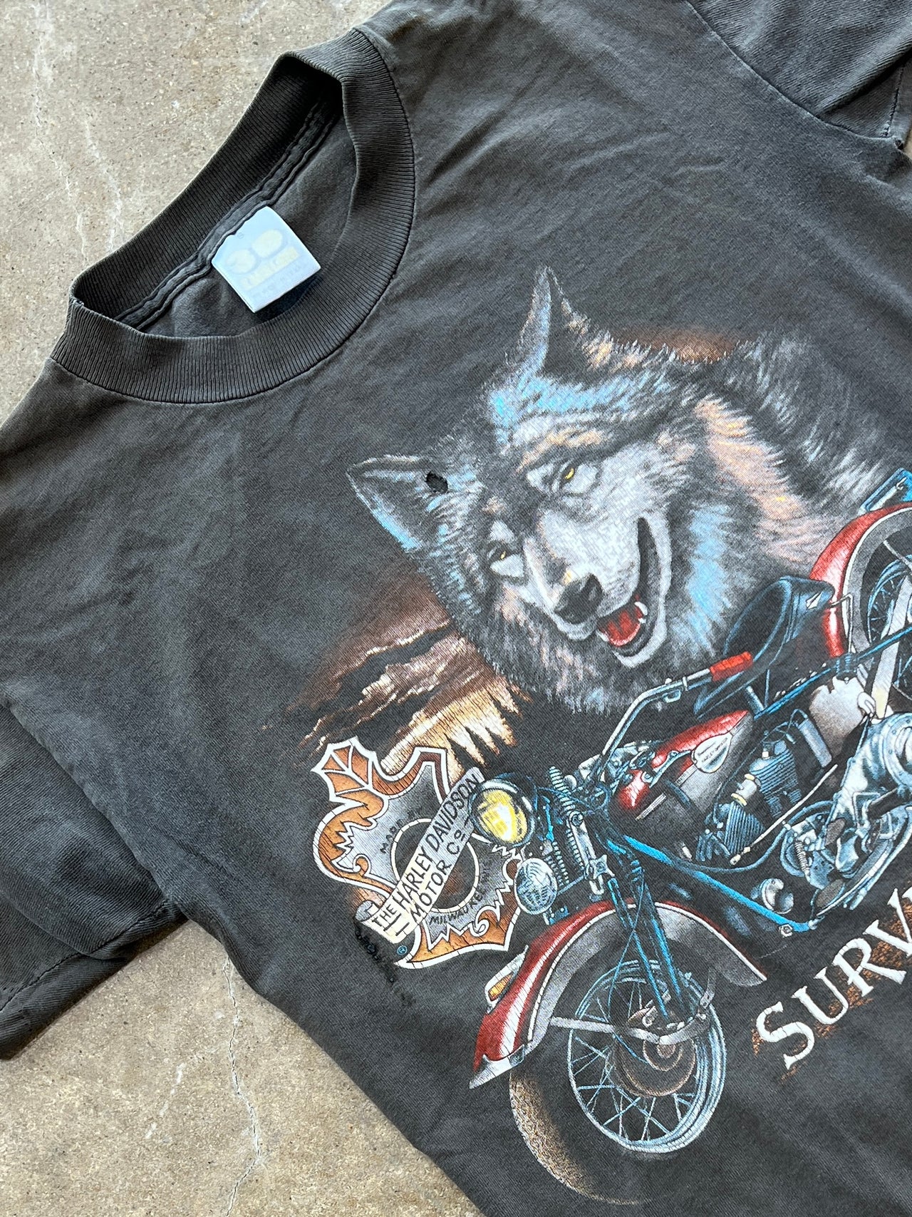 3D Emblem 1989 Harley Davidson 50th Bike Week Survivors wolf Tee