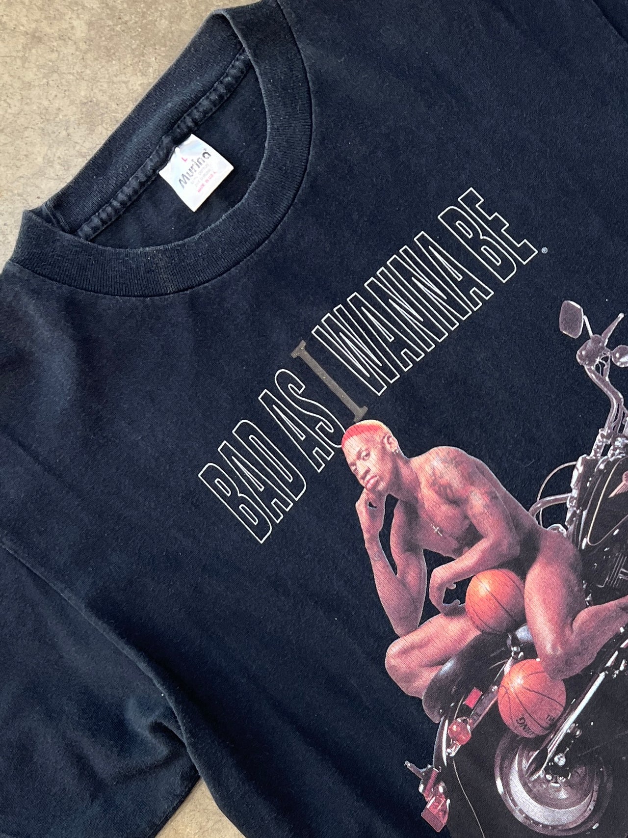 1996 Dennis Rodman Bad as I Be Motorcycle Basketball Tee Single Stitch Tee