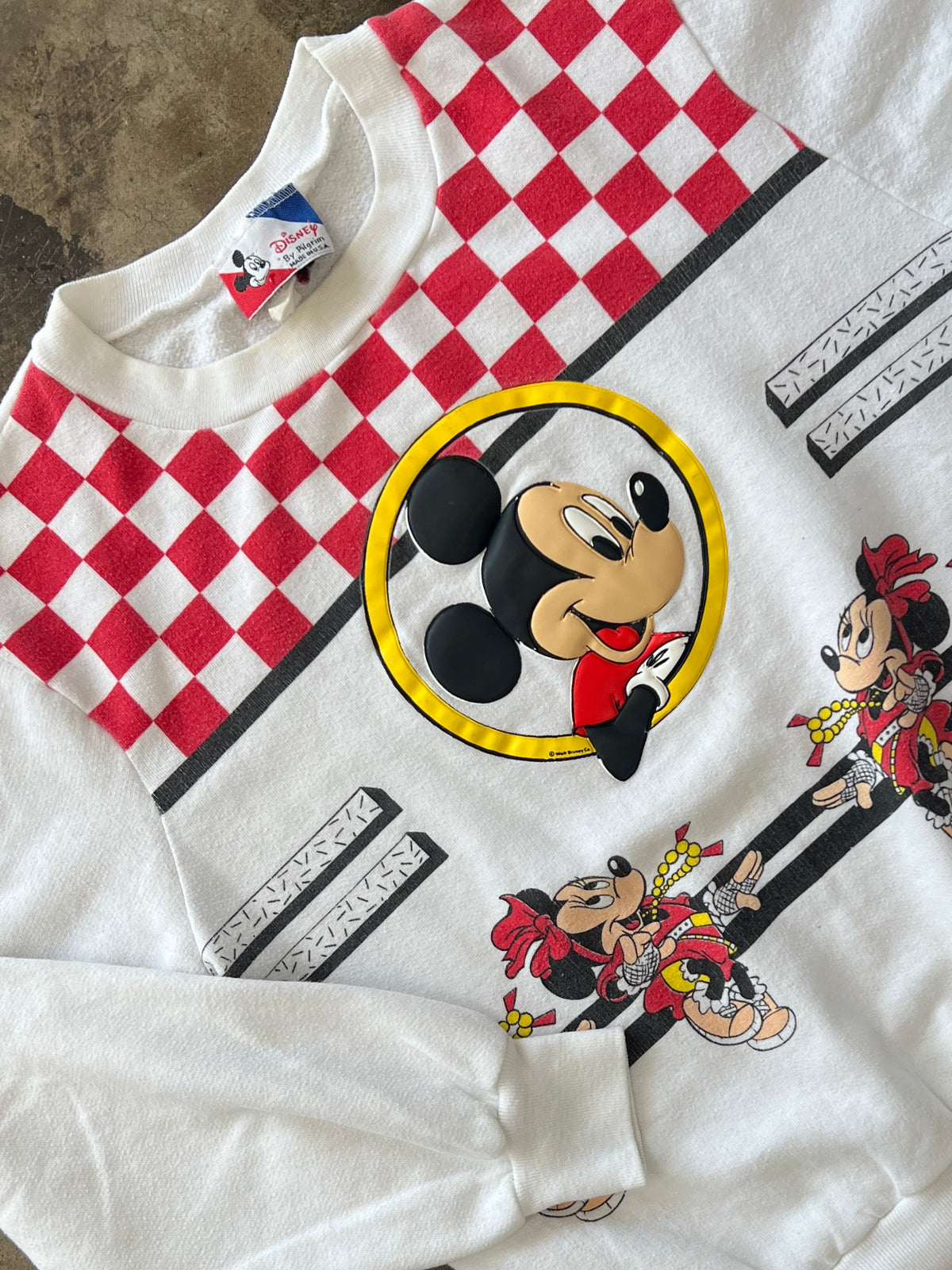 80s Mickey Mouse Minnie Mouse Red Checkered Disney Crewneck