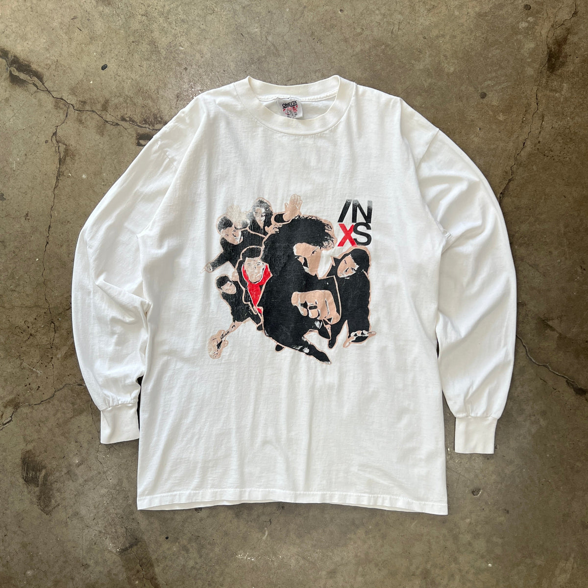 90s INXS Band Member Parking Lot Boot Tee Oneita