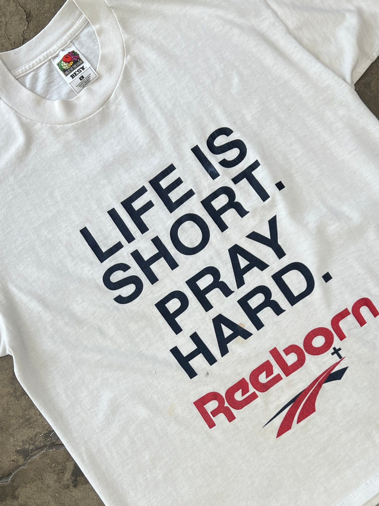 Life is Short Reeborn Cross Jesus Reebok Parody Tee