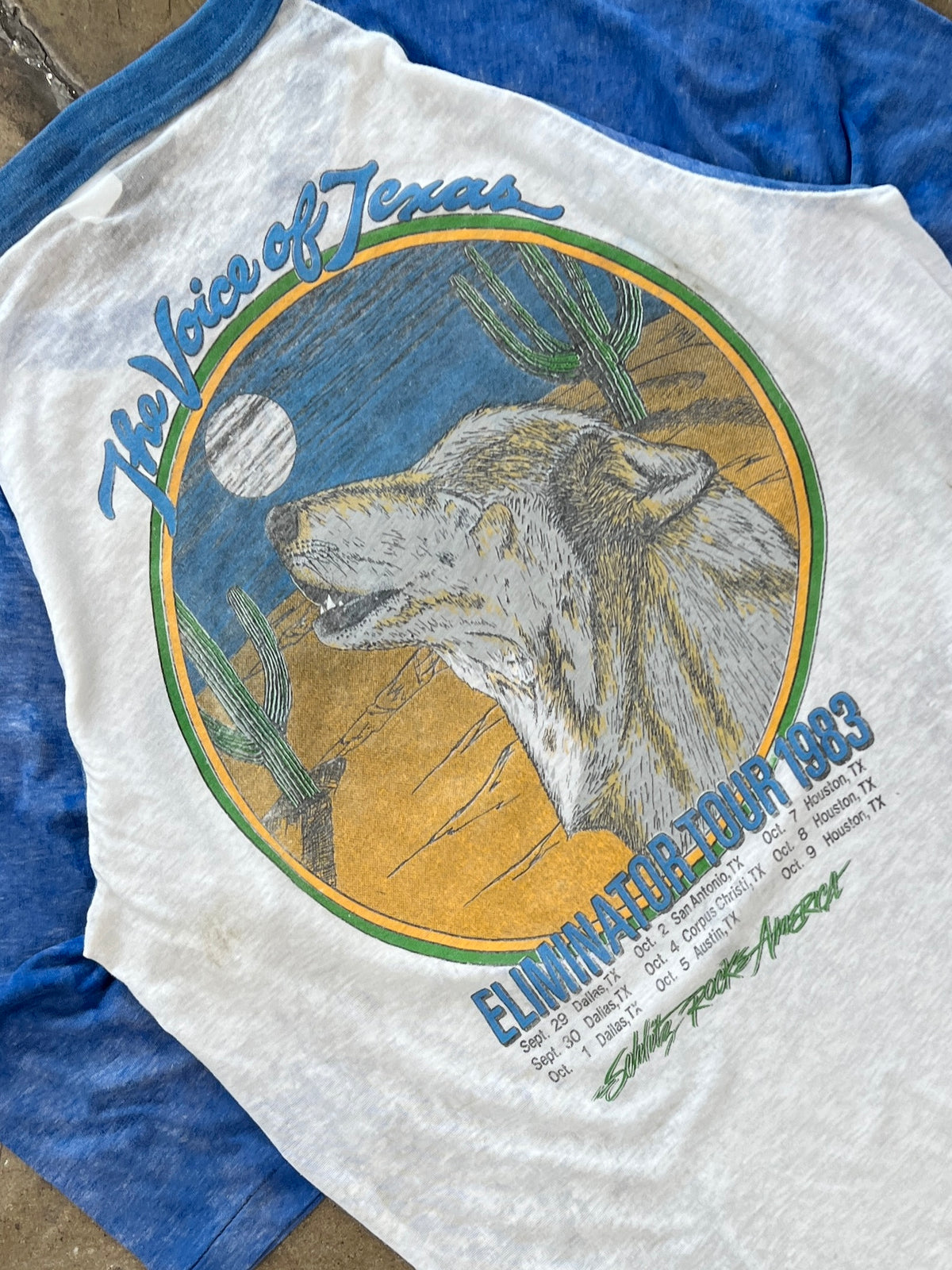 1983 ZZ Top Eliminator Voice of Texas Tour Band Raglan