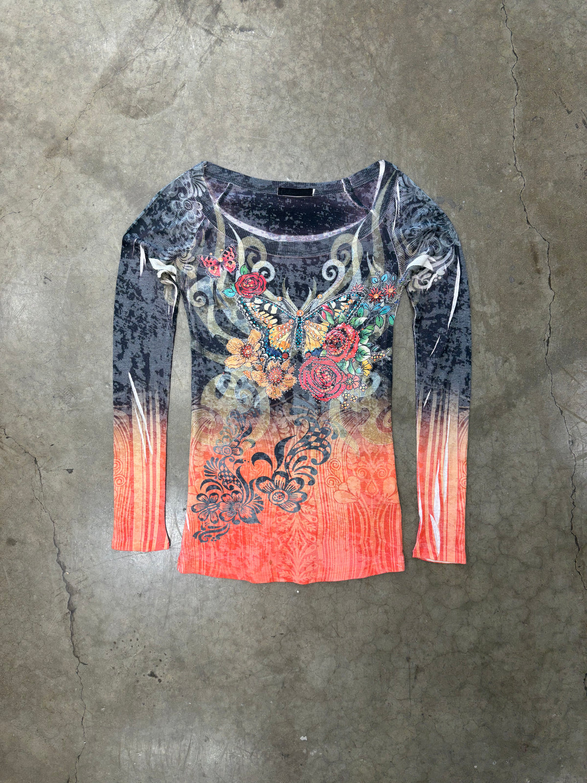 Ed Hardy Y2k Bedazzled Butterfly LS Tee XS Women’s