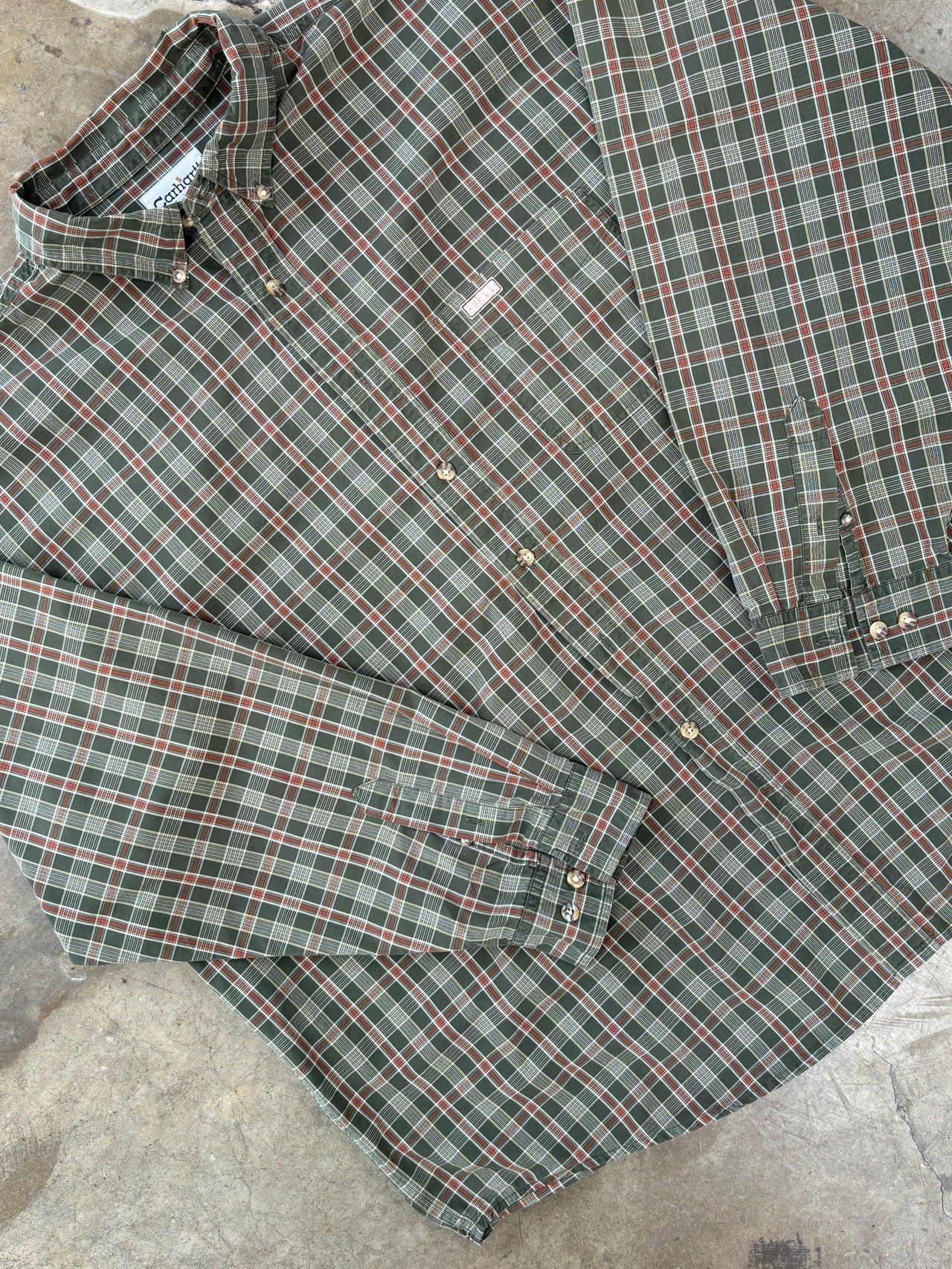 Carhartt Green Red Plaid Pocket Button-Up