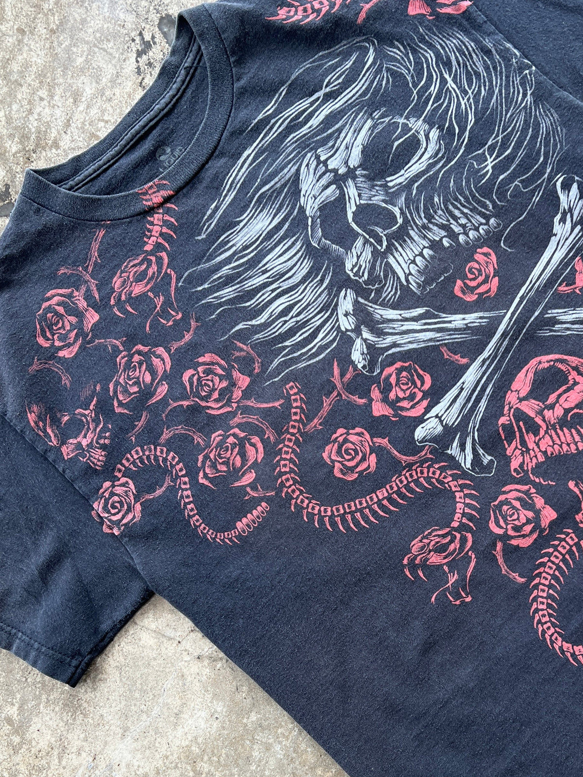 Y2K Skull Rose Snake Graphic Tee Liquid Blue