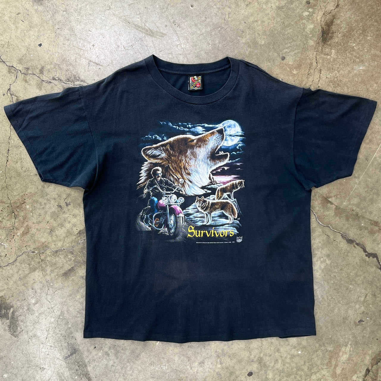 3D Emblem 1992 Survivors Motorcycle Wolf Single Stitch Tee