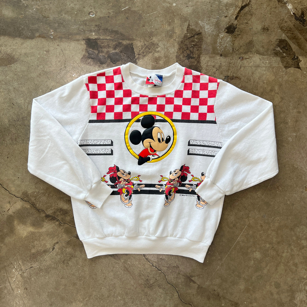 80s Mickey Mouse Minnie Mouse Red Checkered Disney Crewneck