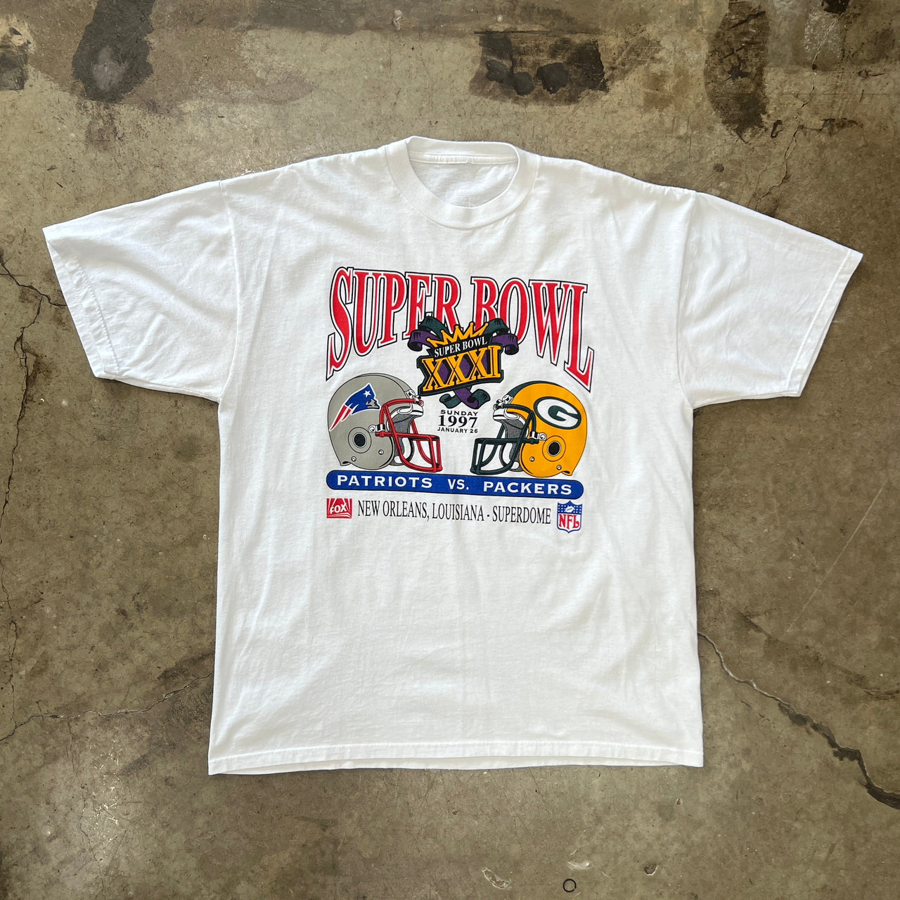 1997 NFL Super Bowl XXXI Patriots Green Bay Packers Tee