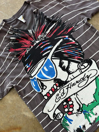 Ed Hardy Mohawk Skull Stripe V-neck Tee XL