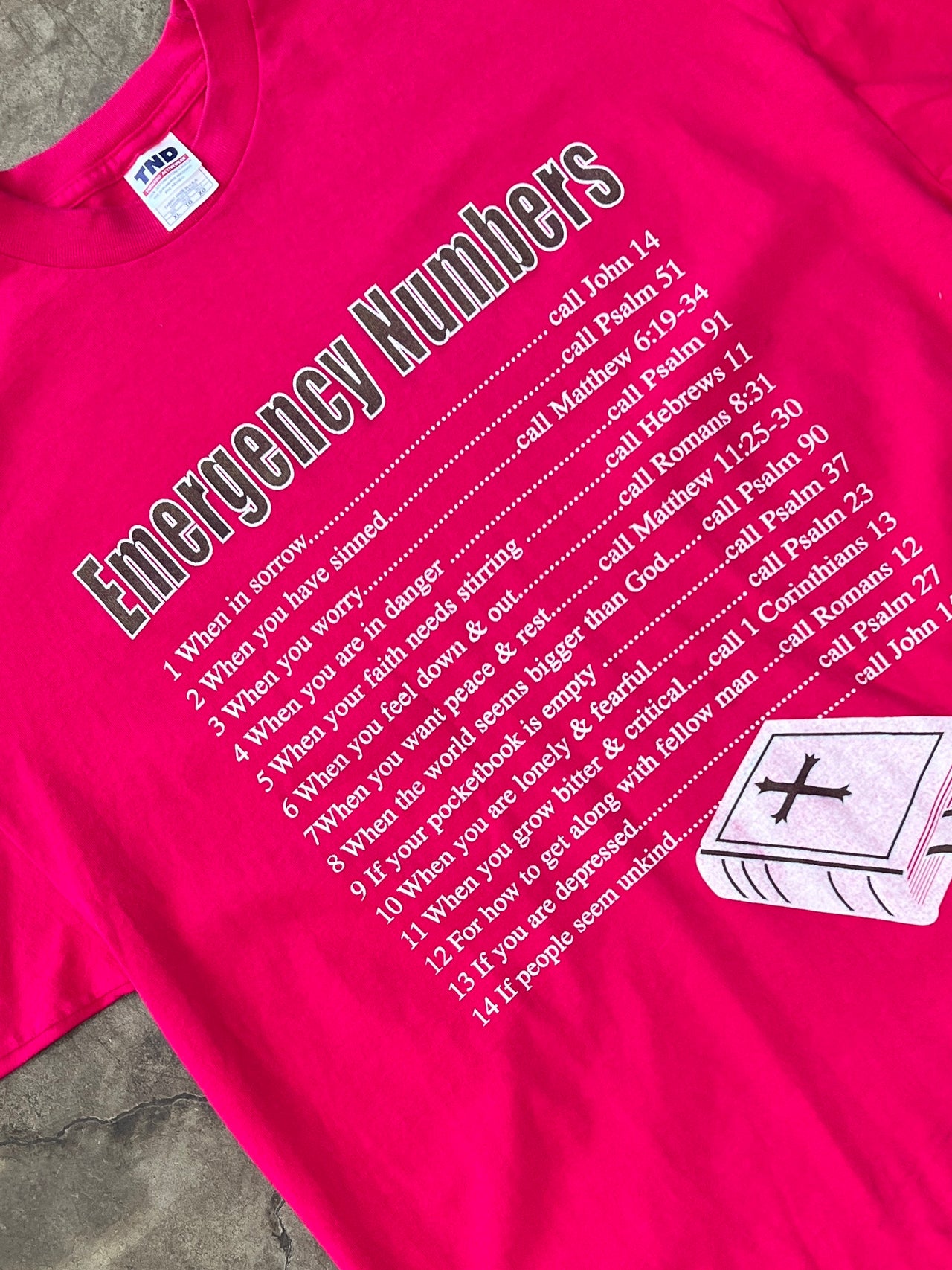 90s Bible Verse Emergency Numbers Psalm Jesus Religious Tee