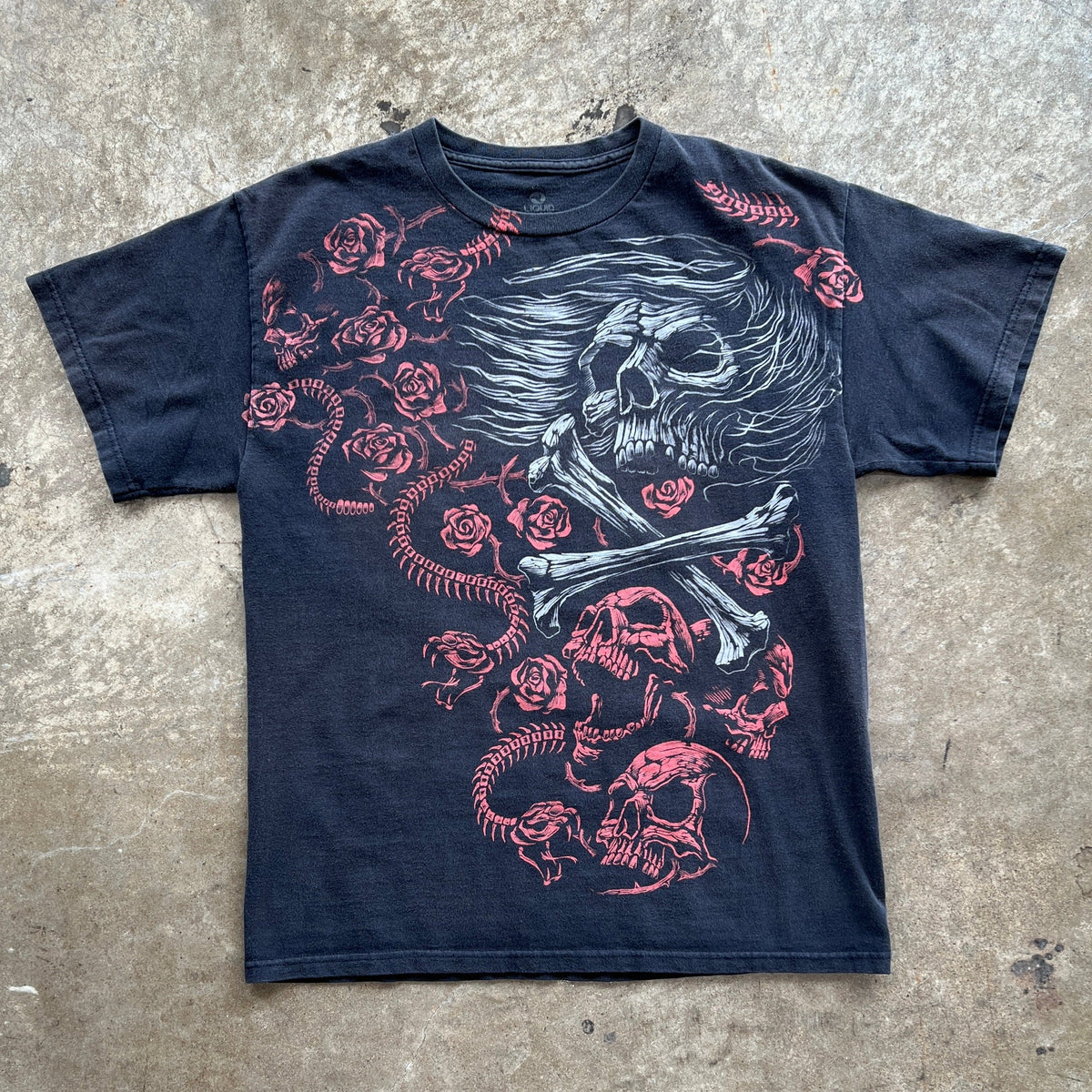 Y2K Skull Rose Snake Graphic Tee Liquid Blue