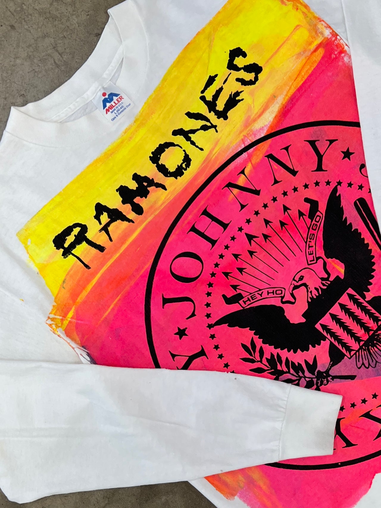 90s Ramones Presidential Seal Logo Tie Dye Long Sleeve Band Tee Single Stitch