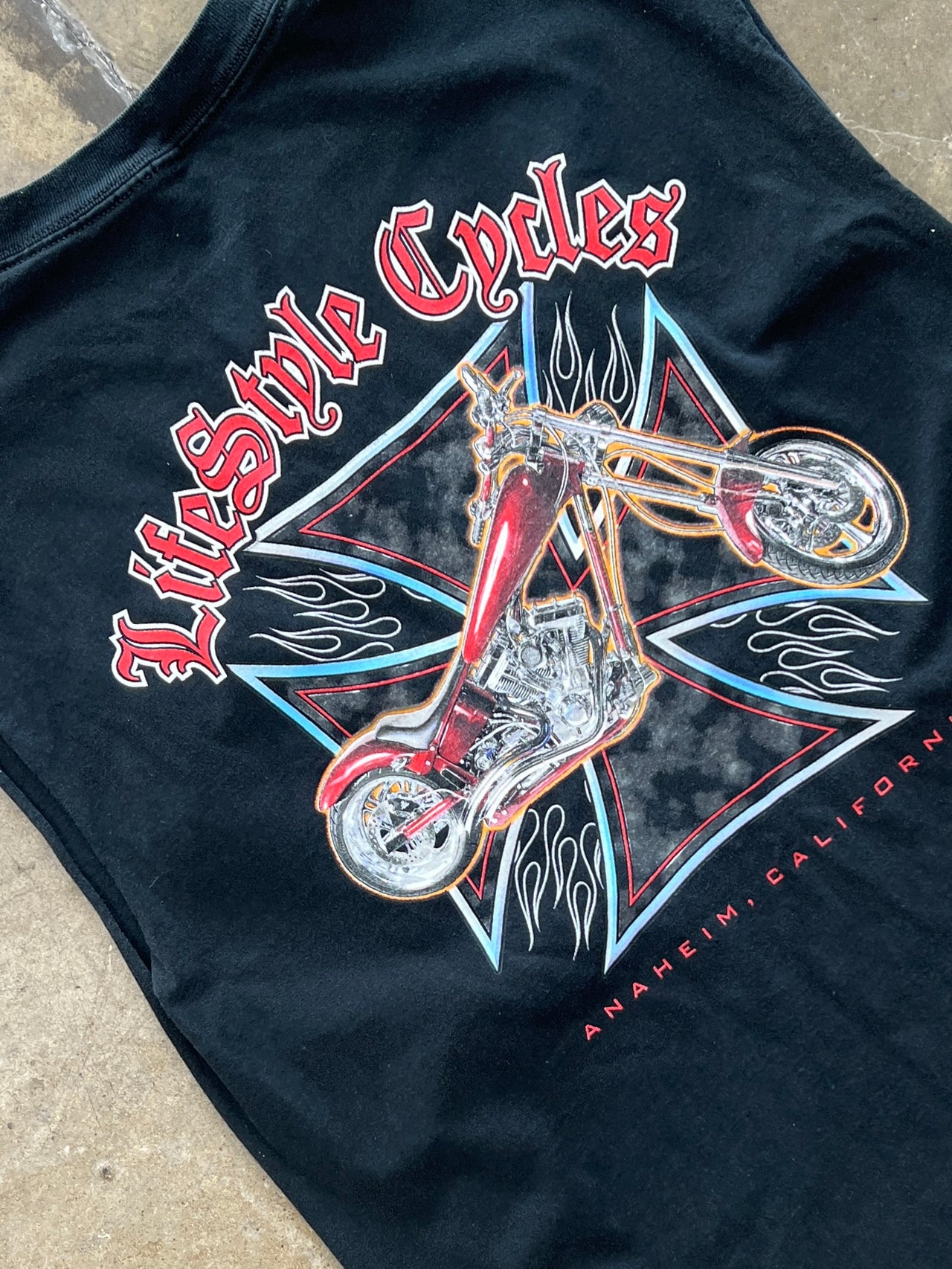 Lifestyle Cycles Motorcycle Choppers Cross Flame Cut Sleeve Tee