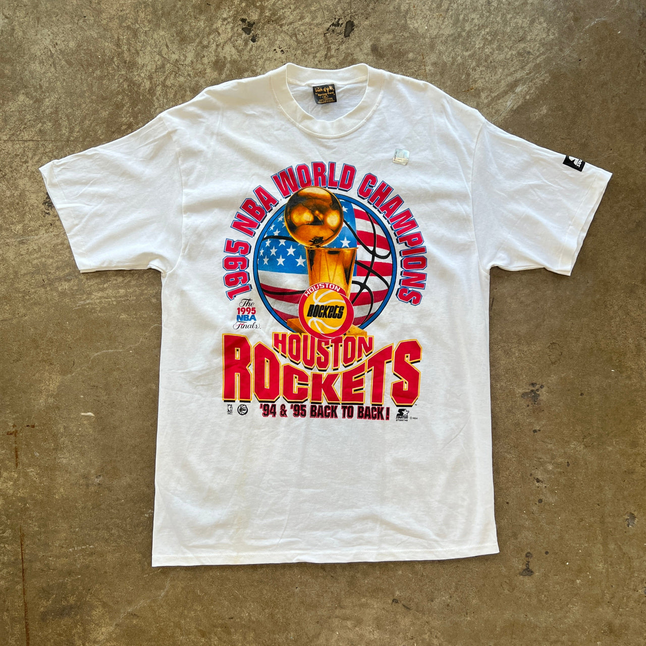 1995 NBA Champions Back to Back Houston Rockets Tee Single Stitch
